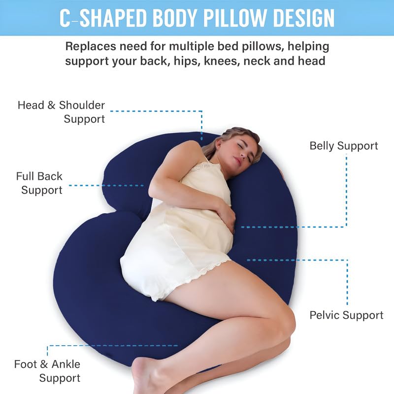 DADDY COOL Full Body C Shape Pregnancy Pillow for Pregnant Women, Maternity Pillow Gift for Pregnancy Sleeping Pillow Pack of 1 Dark Blue - Image 2