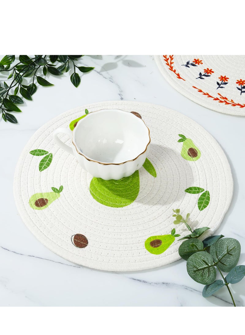 Excefore 4 Pack Flower Pattern Cotton Woven Placemats, Round Woven Cotton Table Mats, Washable Heat Resistant Non Slip Place Mats, Suitable for Home Party Wedding Restaurant (30cm) - Image 3