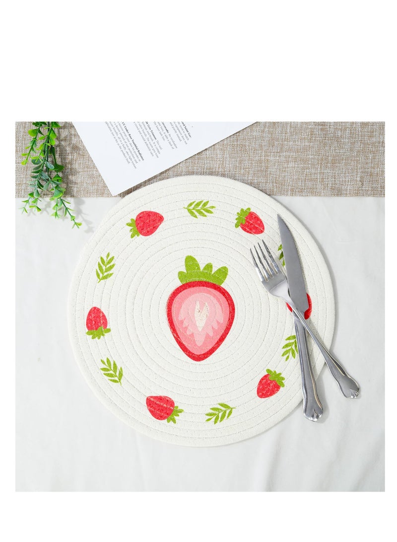 Excefore 4 Pack Flower Pattern Cotton Woven Placemats, Round Woven Cotton Table Mats, Washable Heat Resistant Non Slip Place Mats, Suitable for Home Party Wedding Restaurant (30cm) - Image 2