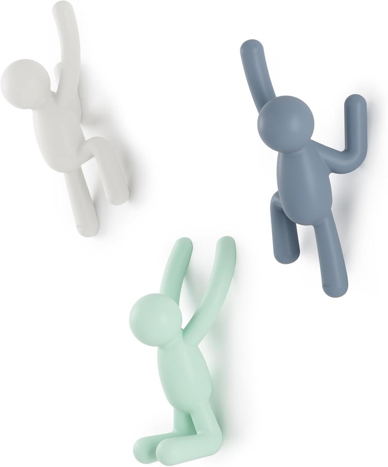 UMBRA Buddy Wall Hooks – Decorative Wall Mounted Coat Hooks for Hanging Coats, Scarves, Bags, Purses, Backpacks, Towels and More, Set of 3, White/Grey/Mint - Image 1