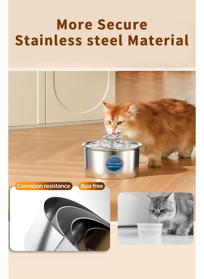 ليوكور نافورة المياه القط، نافورة الحيوانات الأليفة الفولاذ المقاوم للصدأ التلقائي الهادئ جدا، زهرة كيتي نافذة ومستوى المياه، للقطط والكلاب، الحيوانات الأليفة المتعددة في الأماكن الداخلية (3.2L) - Image 5
