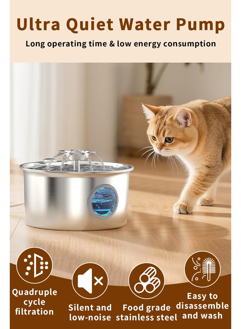 ليوكور نافورة المياه القط، نافورة الحيوانات الأليفة الفولاذ المقاوم للصدأ التلقائي الهادئ جدا، زهرة كيتي نافذة ومستوى المياه، للقطط والكلاب، الحيوانات الأليفة المتعددة في الأماكن الداخلية (3.2L) - Image 4