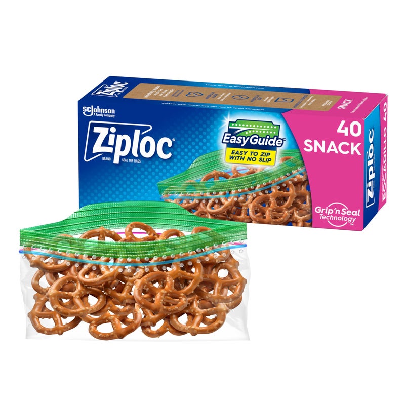 Ziploc Ziploc Snack Bags with EasyGuide Texture Small Plastic Storage Bags with Grip N Seal Technology 40 Bags Total