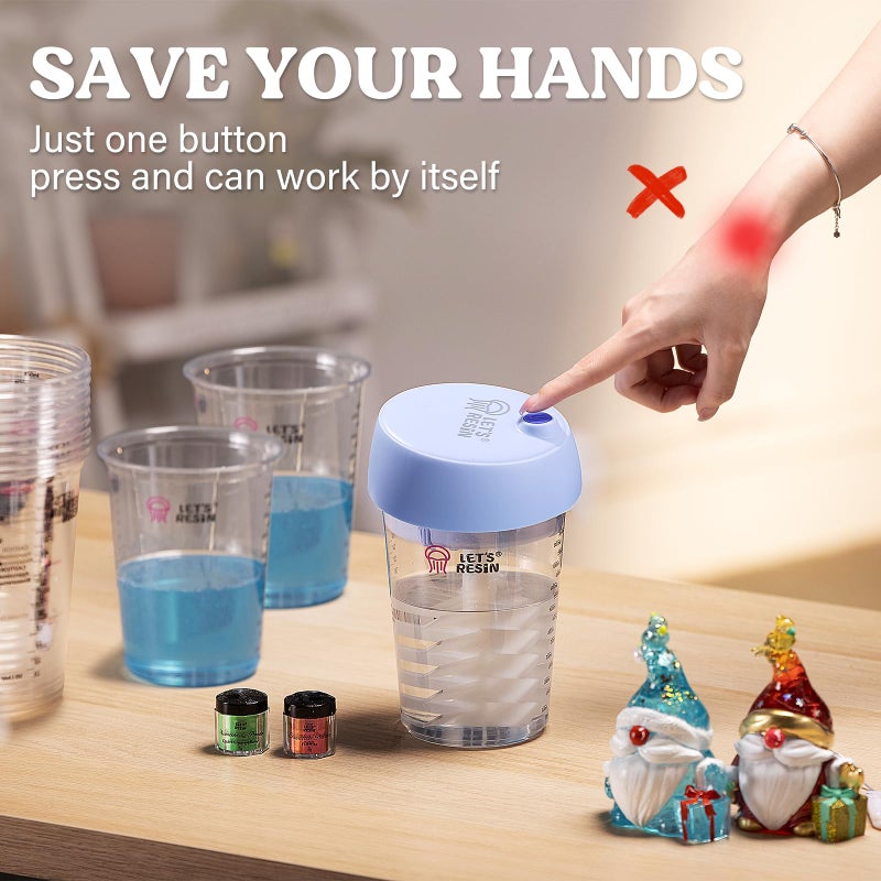 LET'S RESIN خلاط راتنج أوتوماتيكي، خلاط إيبوكسي سهل التنظيف بدون استخدام اليدين، محرك كهربائي لخلط 24 أونصة سائلة، مستلزمات راتنج لصب الراتنج، قوالب، صناعة الصابون (10 قطع أكواب خلط سعة 32 أونصة) أزرق - Image 2