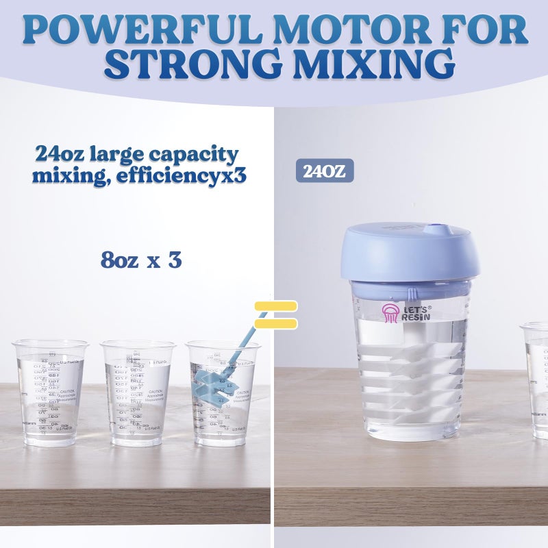 LET'S RESIN خلاط راتنج أوتوماتيكي، خلاط إيبوكسي سهل التنظيف بدون استخدام اليدين، محرك كهربائي لخلط 24 أونصة سائلة، مستلزمات راتنج لصب الراتنج، قوالب، صناعة الصابون (10 قطع أكواب خلط سعة 32 أونصة) أزرق - Image 4