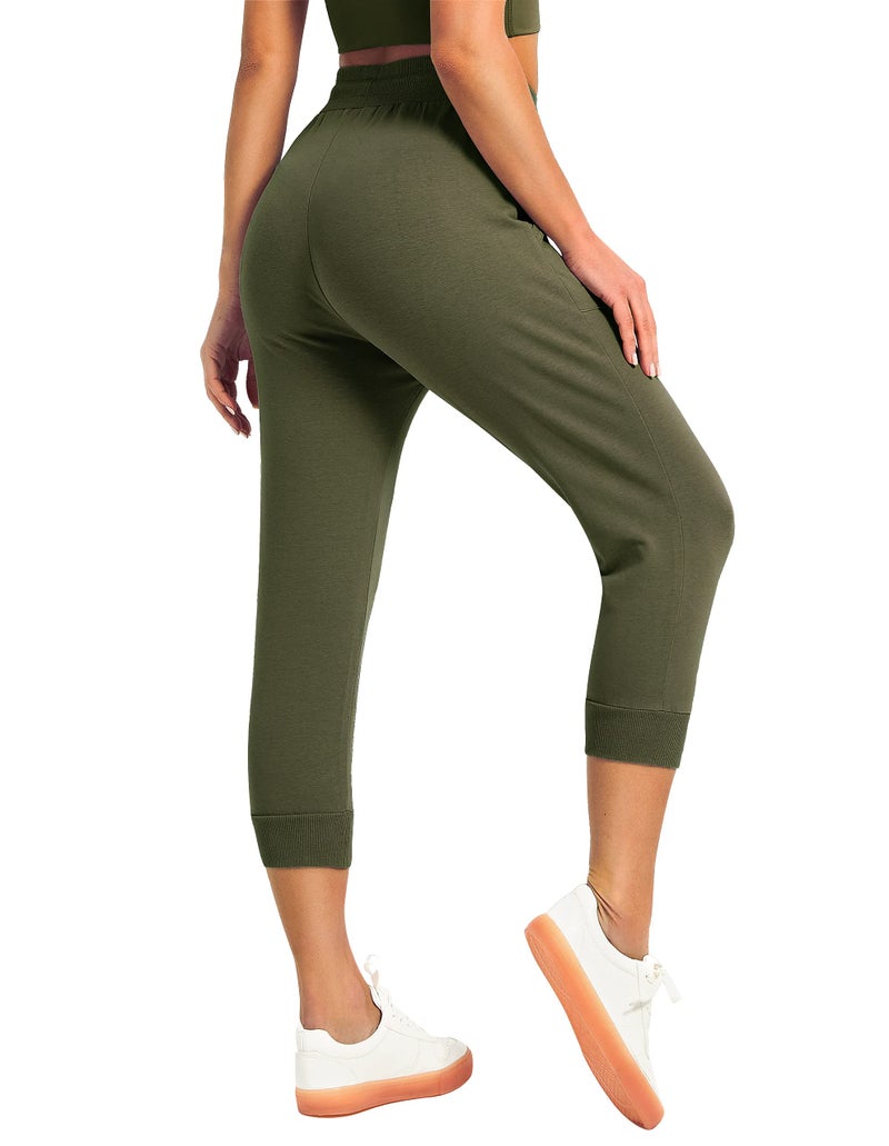 SPECIALMAGIC Women's Sweatpants Capri Pants Cropped Jogger Running Pants Lounge Loose Fit Drawstring Waist with Side Pockets (Army Green, Medium) - Image 3