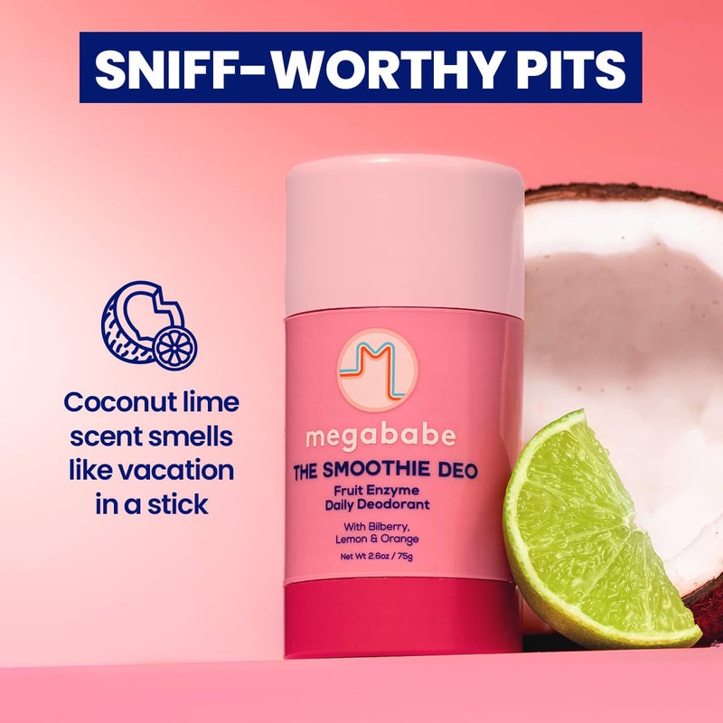 Megababe مزيل العرق اليومي Megababe - مزيل العرق Smoothie Deo بخلاصة جوز الهند وإنزيمات الفاكهة | خالٍ من الألومنيوم، طبيعي بالكامل | خالٍ من البارابين والكبريتات والفثالات | 2.6 أونصة - Image 2