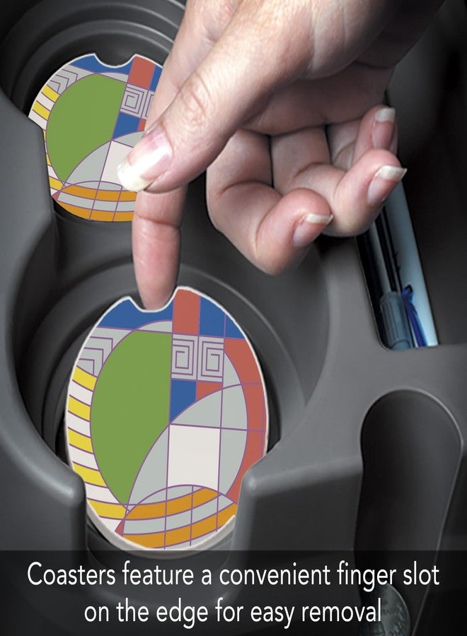 Counterart Frank Lloyd Wright's Hoffman Rug IV Design on 2 Pack Absorbent Stone Car Coasters 2.6” Diameter Manufactured in the USA Keeps Cup Holder Clean Easily Wipes Clean - Image 5