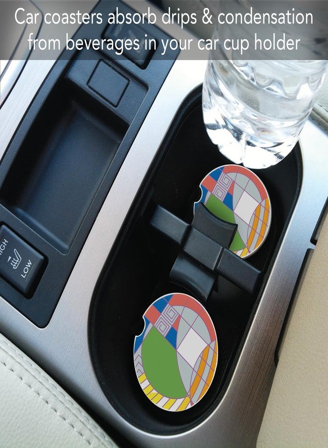 Counterart Frank Lloyd Wright's Hoffman Rug IV Design on 2 Pack Absorbent Stone Car Coasters 2.6” Diameter Manufactured in the USA Keeps Cup Holder Clean Easily Wipes Clean - Image 4