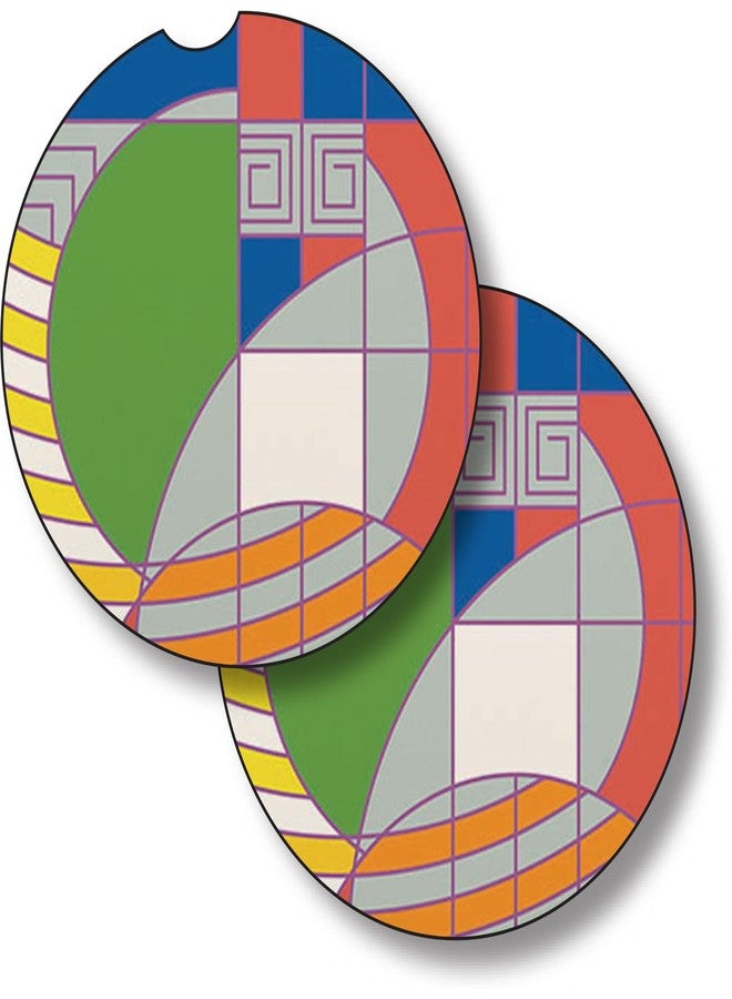 Counterart Frank Lloyd Wright's Hoffman Rug IV Design on 2 Pack Absorbent Stone Car Coasters 2.6” Diameter Manufactured in the USA Keeps Cup Holder Clean Easily Wipes Clean - Image 1