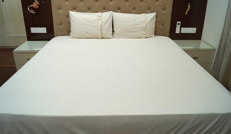 Vissage Natural Greige Color King Bedsheet with 2 Designer Pillow Covers - 100% Cotton, Ecofriendly - Image 1