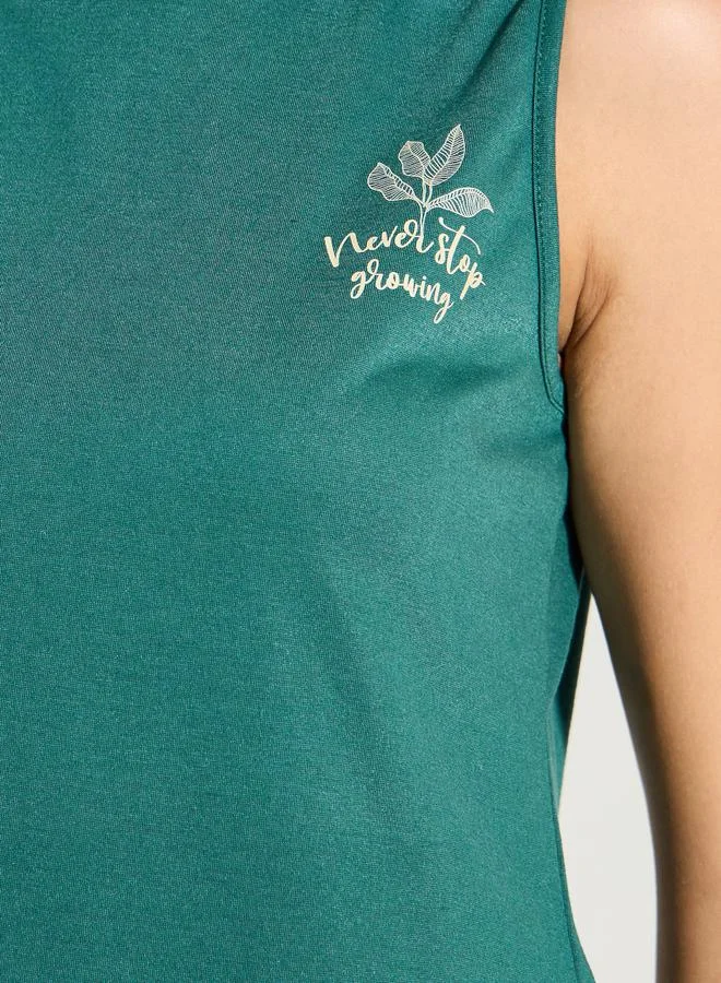 ستايلي Ruffle Hem Graphic Vest & Palm Print Pyjama Set