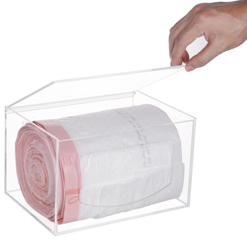 Heyrelda Extra Large Trash Bag Dispenser Roll Holder with Lid Acrylic Stackable Garbage Dispenser Roll Holder Under Sink Wall Mounted Kitchen Trash Organizer for Cabinet Clear