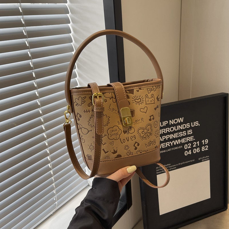 High-End Sense Contrast Color Small Bag Women'S Niche Simple Fashionable Popular Shoulder Crossbody Bucket Bag