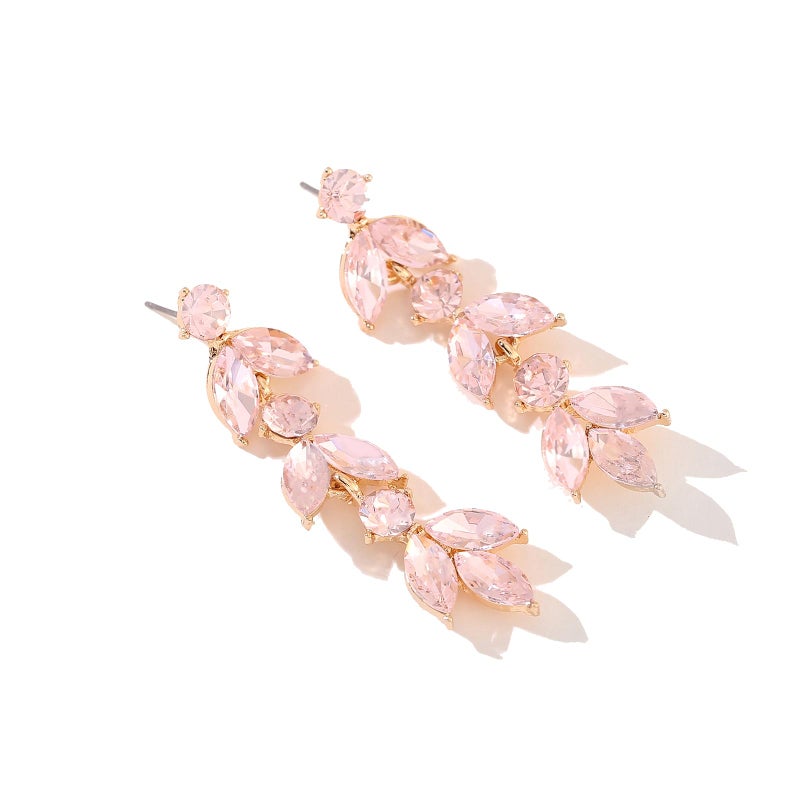 GAOKOXI Pink Wedding Rhinestone Dangle Earrings Elegant Bridal Crystal Drop Earrings for Women Bridesmaids Guest Party Prom - Image 1