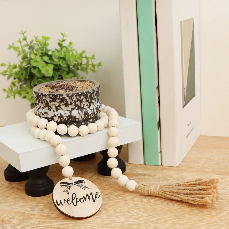 Meplait Welcome Wooden Bead Garland with Tassel, Decorative Beads Home Decor Farmhouse Tassel Garland Boho Decor for Tiered Trayï¼ˆ38inï¼‰ - Image 3