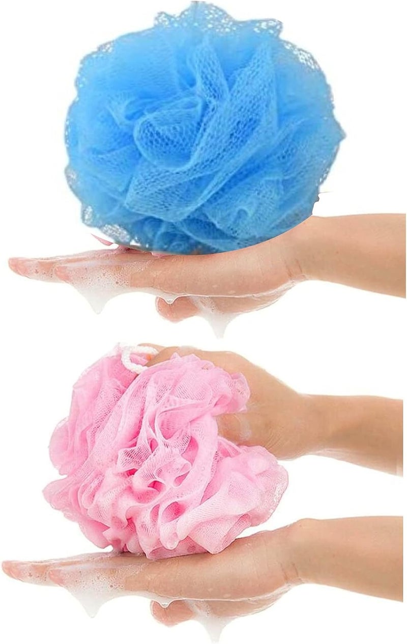 2Pack Bath Puff Soft Bath Lily ExtraDense Shower Ball Loofah Sponge Body Exfoliate Pouf Pink and Blue