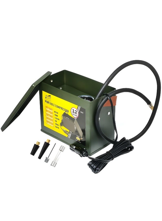 3XR 12V Portable Air Compressor 160W 150PSI Metal Housing Fast Tire Inflator for Car Motorcycle Bicycle Pickup Truck Balls Inflatable Boat Pool Balloon | Heavy Duty DC Motor 35LPM Air Pump with Nozzle Set & Long Cable for Emergency Use - Image 2