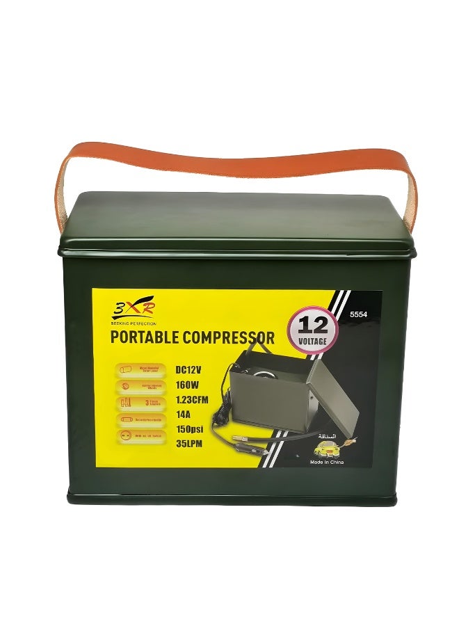 3XR 12V Portable Air Compressor 160W 150PSI Metal Housing Fast Tire Inflator for Car Motorcycle Bicycle Pickup Truck Balls Inflatable Boat Pool Balloon | Heavy Duty DC Motor 35LPM Air Pump with Nozzle Set & Long Cable for Emergency Use - Image 5