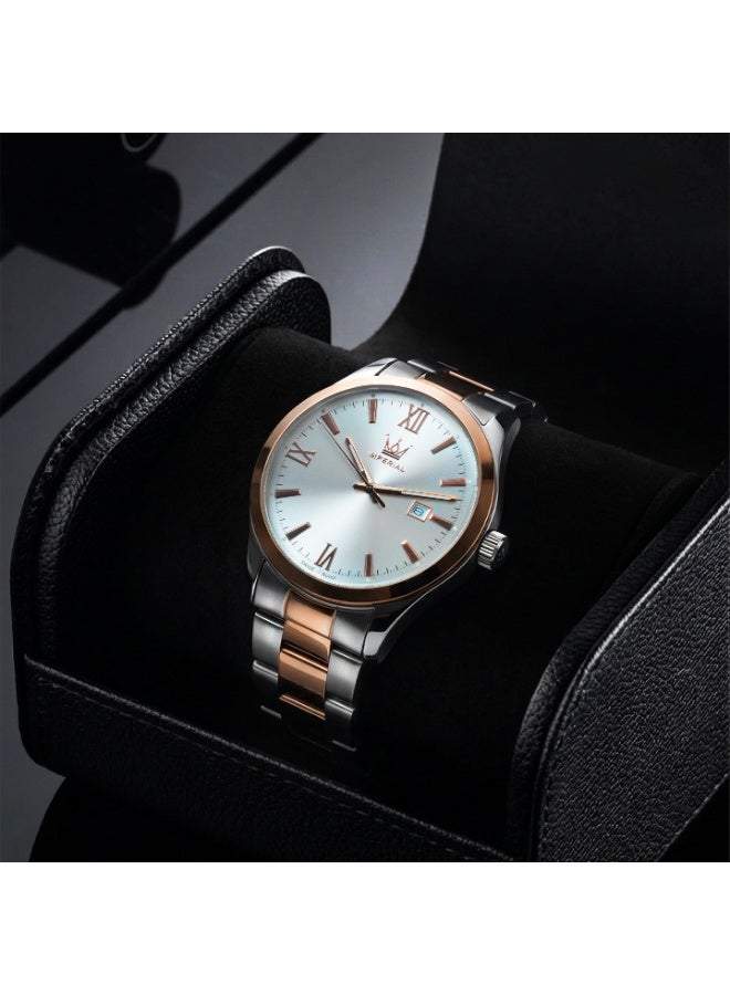 IMPERIAL Men's 2 Tone Rose Gold Stainless Steel Watch, Silver Dial, Y121 Movement, Butterfly Clasp, 3ATM Watch for Men | IMP.GZ1725M9112 - Image 4