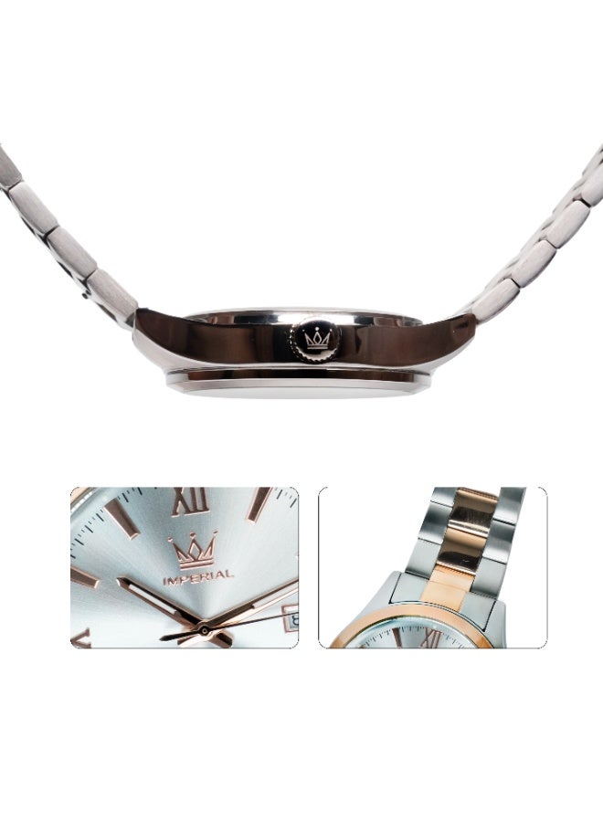 IMPERIAL Men's 2 Tone Rose Gold Stainless Steel Watch, Silver Dial, Y121 Movement, Butterfly Clasp, 3ATM Watch for Men | IMP.GZ1725M9112 - Image 3