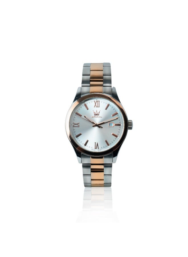 IMPERIAL Men's 2 Tone Rose Gold Stainless Steel Watch, Silver Dial, Y121 Movement, Butterfly Clasp, 3ATM Watch for Men | IMP.GZ1725M9112 - Image 1
