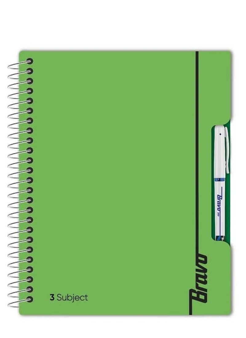Bravo New Bravo Notebook - Green Color - 3 Subjects 