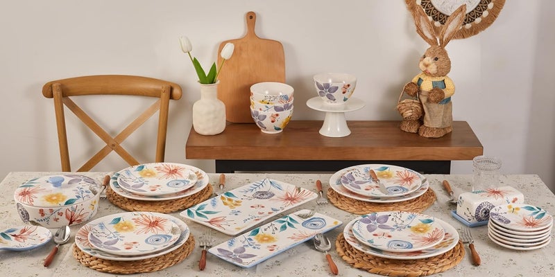 Bico Blossom Symphony Dinner Plates Set of 4 11 Inch Large Ceramic Plates for Pasta Steak Stylish Serving Dishes Microwave and Dishwasher Safe Gift for Housewarming and Thanksgiving - Image 5