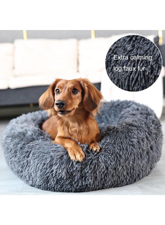 nononfish Round Calming Dog Beds for Medium Dogs 30 Inches Anti-Slip Donut Washable Plush Faux Fur Pet Bed fits up to 45 lbs Pets,Dark Gray - Image 4
