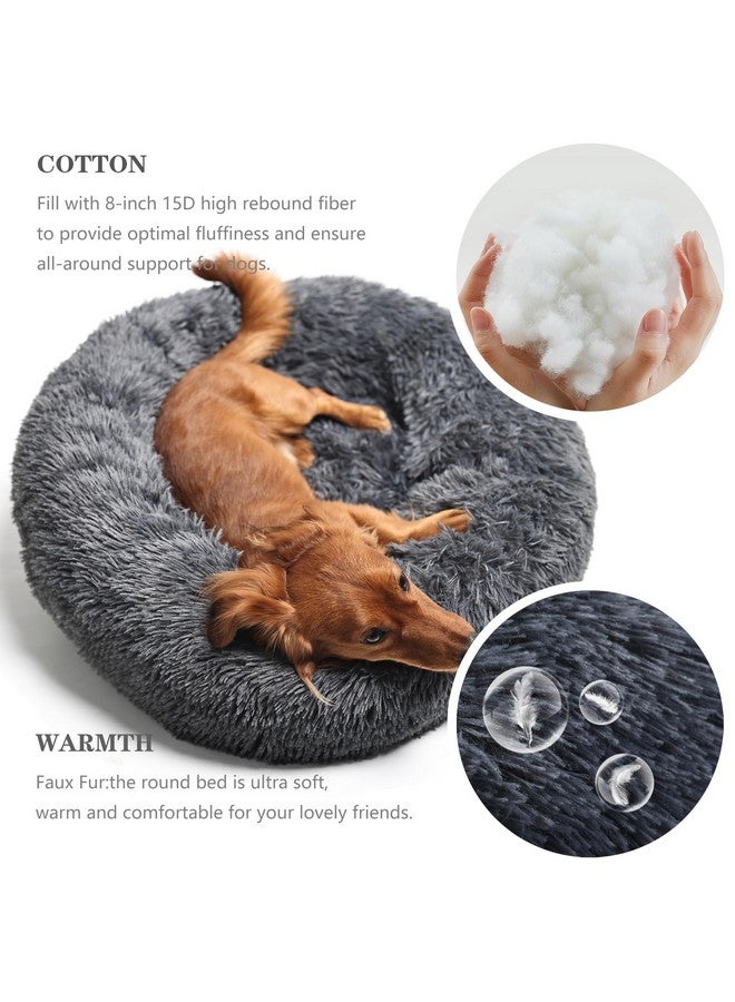 nononfish Round Calming Dog Beds for Medium Dogs 30 Inches Anti-Slip Donut Washable Plush Faux Fur Pet Bed fits up to 45 lbs Pets,Dark Gray - Image 3