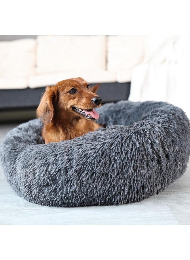 nononfish Round Calming Dog Beds for Medium Dogs 30 Inches Anti-Slip Donut Washable Plush Faux Fur Pet Bed fits up to 45 lbs Pets,Dark Gray - Image 1