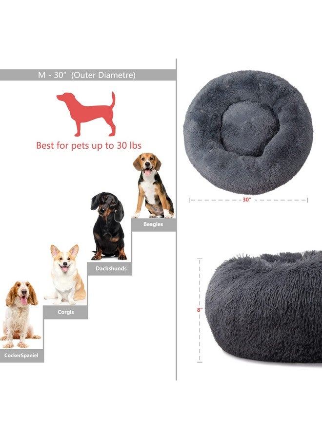 nononfish Round Calming Dog Beds for Medium Dogs 30 Inches Anti-Slip Donut Washable Plush Faux Fur Pet Bed fits up to 45 lbs Pets,Dark Gray - Image 2