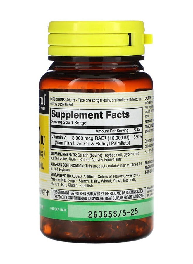 Mason Natural Vitamin A 10000 IU Fish Liver Oil Dietary Supplement - 100 Softgels - Image 2