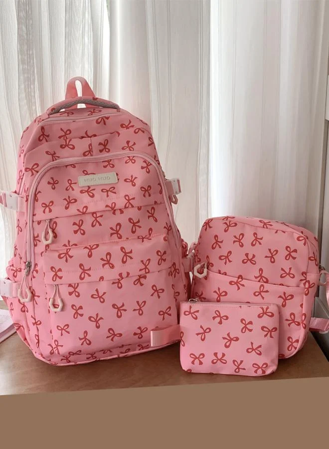 Take Two Bow Print Zip Closure Backpack with Shoulder Bag and Purse Set