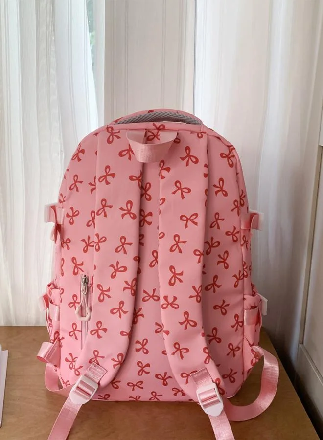Take Two Bow Print Zip Closure Backpack with Shoulder Bag and Purse Set