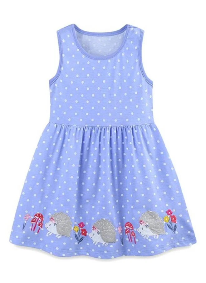 YUNIQEE Blue A-Line Crew Neck Printed Dress