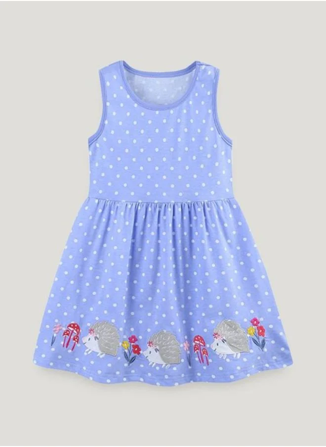 YUNIQEE Blue A-Line Crew Neck Printed Dress