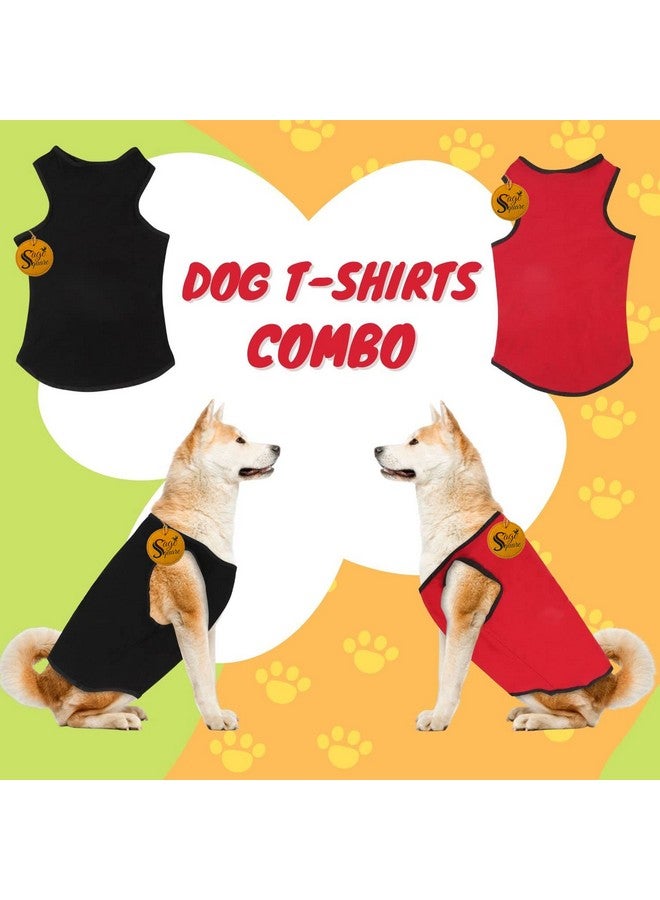 سايج سكوير قميص تي شيرت مريح من القطن للكلاب (عبوة من قطعتين) سترة بدون أكمام ناعمة وجيدة التهوية للكلاب، ملابس عصرية للجراء (أسود + أحمر) (كبير جدًا) (28 بوصة) - Image 2