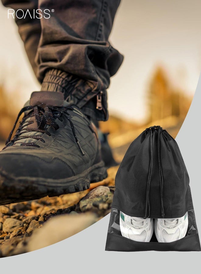 roaiss 10-Pack Unisex Travel Shoe Bags, Small Size 27*36cm Transparent Storage Bags with Drawstring for Hand Carry or Hanging Outdoor Travel Shoe Packaging Bags - Portable, Multi-Functional, Odor-Resistant, Black - Image 3