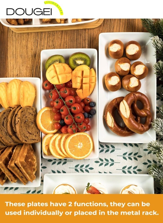 دوغي صواني تقديم ثلاثية الطوابق للحفلات، صواني وأطباق تقديم من الخزف، حامل صواني متعدد الطوابق مقاس 12 بوصة، صينية فواكه، صواني لتقديم الطعام، حامل حلوى أبيض مع رف معدني قوي قابل للطي - Image 5