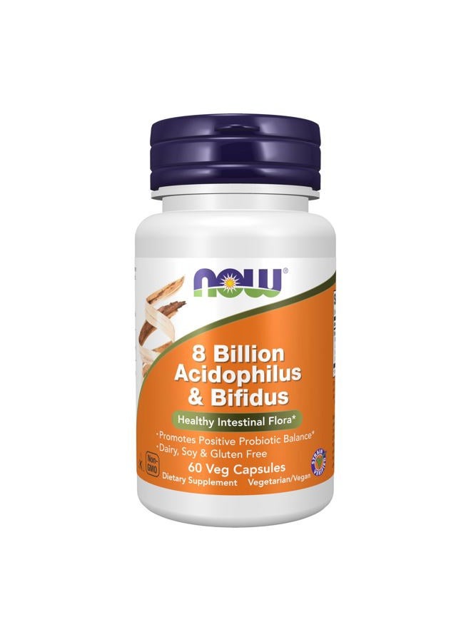 now Supplements, 8 Billion Acidophilus & Bifidus, Dairy, Soy and Gluten Free, Strain Verified, 60 Veg Capsules - Image 1
