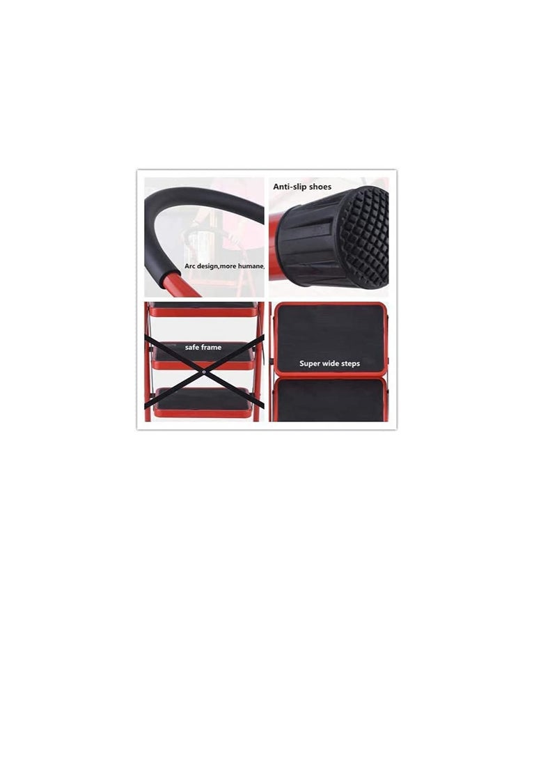 ROBUSTLINE ROBUSTLINE 3 STEPS LADDER FOR HOME PURPOSE | RED COLOR  - Image 2