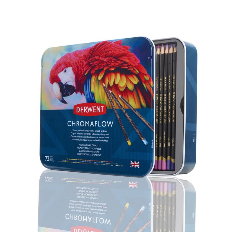 Derwent Chromaflow Colored Pencils Tin, Set of 72, Great for Holiday Gifts, 4mm Wide Core, Multicolor, Smooth Texture, Art Supplies for Drawing, Blending, Sketching, Professional Quality (2306014) - Image 1