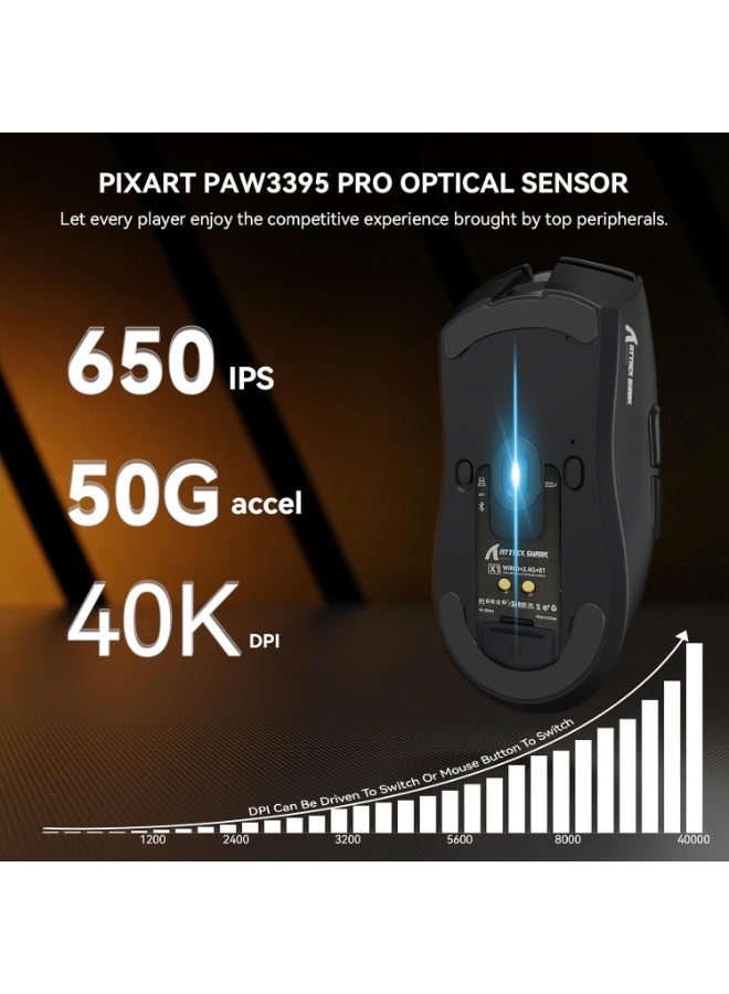 Attack Shark X1 Wireless Gaming Mouse 53g Ultralight, PAW3395PRO Sensor, 26000 DPI (40K Max), Tri-Mode BT/2.4G/Wired, 1000Hz Polling Rate, RGB Magnetic Charging Dock, 100M Click Omron Switches, Ergonomic FPS Mouse | Black - Image 5