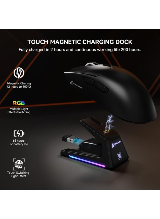Attack Shark X1 Wireless Gaming Mouse 53g Ultralight, PAW3395PRO Sensor, 26000 DPI (40K Max), Tri-Mode BT/2.4G/Wired, 1000Hz Polling Rate, RGB Magnetic Charging Dock, 100M Click Omron Switches, Ergonomic FPS Mouse | Black - Image 4