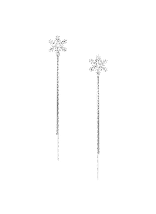 تشيميز أصفر أقراط متدلية أنيقة من الفضة على شكل ندفة ثلجية من الكريستال للنساء والفتيات - Image 2