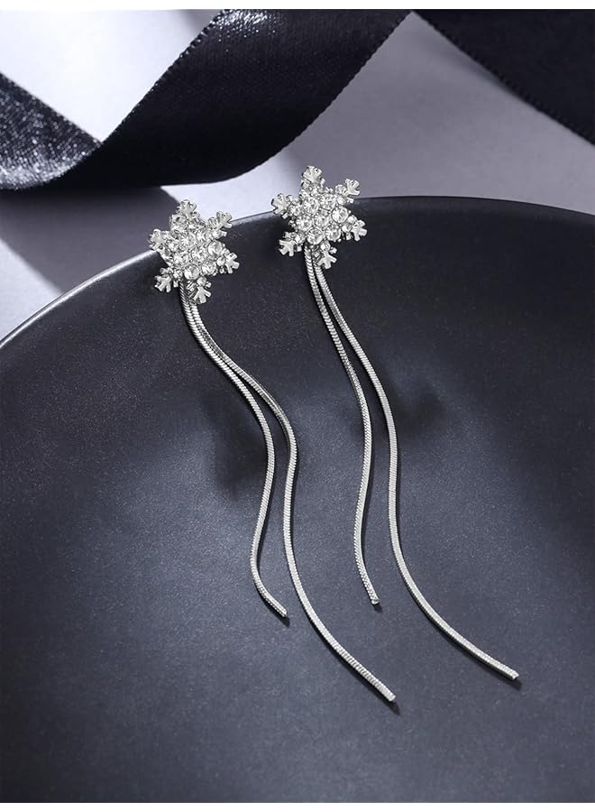 تشيميز أصفر أقراط متدلية أنيقة من الفضة على شكل ندفة ثلجية من الكريستال للنساء والفتيات - Image 3