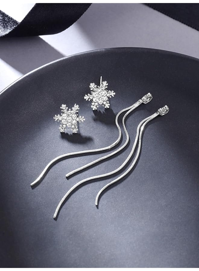 تشيميز أصفر أقراط متدلية أنيقة من الفضة على شكل ندفة ثلجية من الكريستال للنساء والفتيات - Image 5