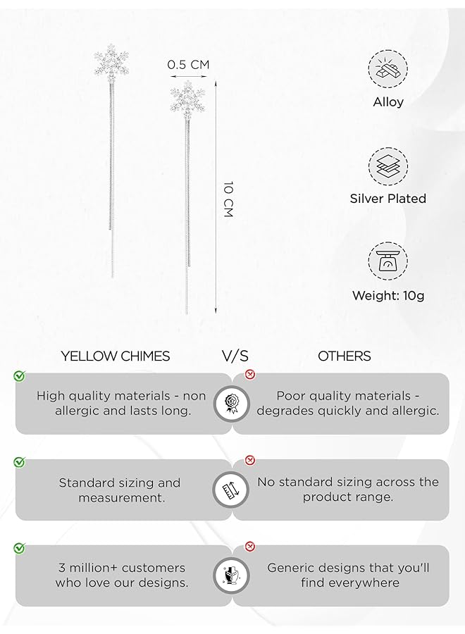 تشيميز أصفر أقراط متدلية أنيقة من الفضة على شكل ندفة ثلجية من الكريستال للنساء والفتيات - Image 4
