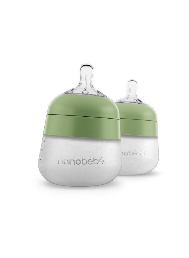 Nanobébé Flexy Silicone Baby Bottle, Anti-Colic, Natural Feel, Non-Collapsing Nipple, Non-Tip Stable Base, Easy to Clean 2-Pack, Sage, 5 oz - Image 1